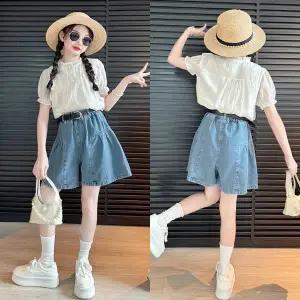 [삐삐네옷가게]초등학생 키즈 파리지엔 블라우스 여름 반바지 세트