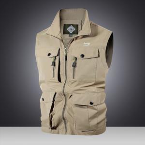 JEEP SPIRIT 남성 멀티 포켓 작업 조끼 느슨한 여름 야외 레저 조끼