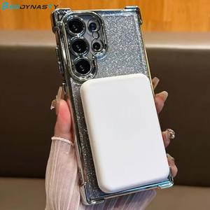 갤럭시 S26 S25 엣지 S24 FE 노트 20 울트라 S22 플러스용 맥세이프 스탠드 케이스 글리터 마그네틱 그라데이션 도금 커버