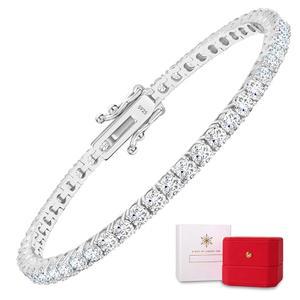 KRKC&CO 랩에서 재배한 모이사나이트 테니스 팔찌 여성, 아내를 위한 럭셔리 기념 결혼식 신부 선물, 2.2-13.8 ct.tw , D 컬러 VVS1, 925 스털링 실버 14K 황금 도금, 저자극, 데일리 주얼리