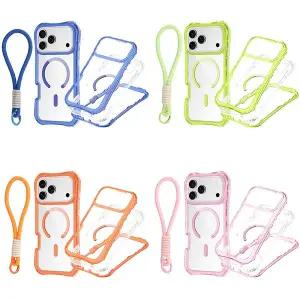 아이폰 17 16 15 14 13 12 컬러 테두리 3중보호 마그네틱 맥세이프 호환 투명 스트랩 케이스