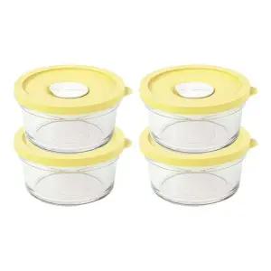 글라스락 렌지쿡 옐로우에디션 햇밥 용기 원형 350ml 4개 세트 740042