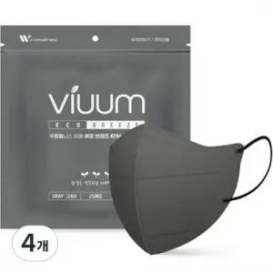 Viuum 푸름웰니스 에코 브리즈 새부리형 마스크 대형 KF94 25매 그레이 4개 on