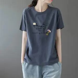 여성 데일리 플라워 레터링 반팔티 루즈티 중년 여름 티셔츠 빅사이즈 엄마 상의 프린팅 출근 헬스 운동 여