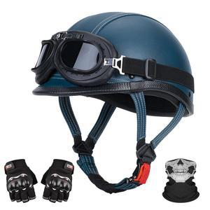 [미국배송] LNCHAO 수제 가죽 오토바이 헬멧 성인 남녀용 레트로 하프 페이스 헬멧 경량 오픈 1/2 모페드 크루저 스쿠터 초퍼 DOT 승인