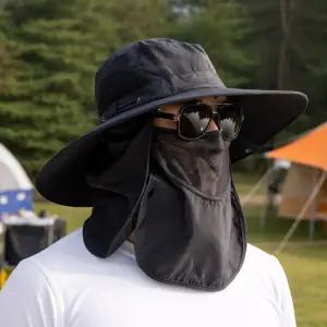 남자 넓은 챙 모자 마스크 탈부착 360도 햇빛 가리개 자외선 차단 썬캡 사파리 정글 캠핑 등산 여행 낚시