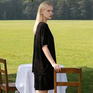 이너쿠키 여성 브라캡 내장 부드러운 모달 잠옷 세트 여자 여름 반팔 파자마 홈웨어 빅사이즈 블랙 HS6121