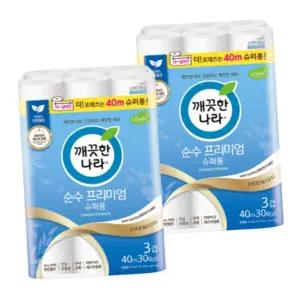 깨끗한나라 순수 프리미엄 슈퍼롱 3겹 40m x 30롤 x 2