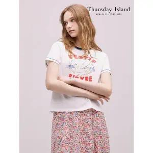 [써스데이아일랜드]넥 배색 포인트 티셔츠 T244MTS246W _P420135947