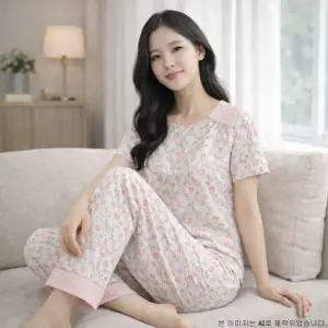 [롯데백화점]비비안 찰랑찰랑 플라워무드 보더프린트 여성 홈웨어 상하의 세트 EZ1963 EZ1963B