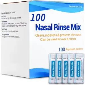 딩카이드씨 네티 포트 소금 패킷 100 카운트 각 2.7g 코 헹구기 및 관리용 개별 포장 식염수 순수