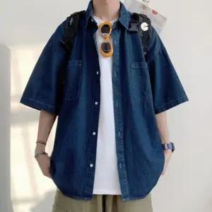 남자셔츠 청남방 데님셔츠 오버핏 진청 연청 반팔티