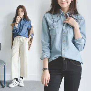 여름코디 얇은 청남방 데님 편안한 간절기 데일리 봄 블라우스