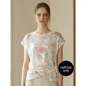 [하프클럽/미니멈 에브리데이]페미닌 플라워 배색 라운드넥 반팔 니트 (EC2KT022D)