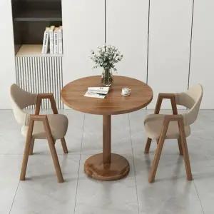 원형 티테이블 세트 미니멀 2인용 카키 라운드 카페 테라스 가죽 의자 2개 월넛
