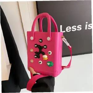 핑크 미니 젤리백 컬러풀 스터드 장식 크로스백 여행 물놀이 소품 수납 투명