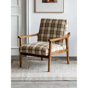 체어 투썸 인테리어 편안한 카페 넓은 원목 의자 체크 패브릭 1인용