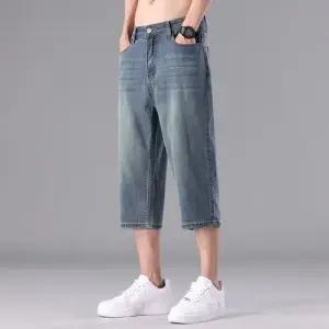 픽호샵 데님팬츠 청바지 레져진 일자핏 키작남 와이드 얇은 남자 여름 7부 꾹2