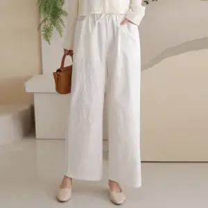 [유야]여성 워싱 면 스판 와이드 밴딩 통 바지 팬츠 -FPN0753- 봄 여름