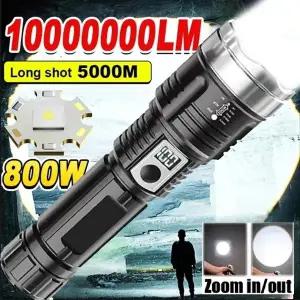 고성능 LED 손전등 내장 배터리 USB 충전식 강력한 핸드 라이트 비상 캠핑을 다기능 토치 램프