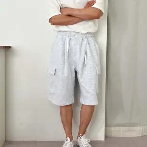 [다잇템]남자 카고팬츠 버튼 밴딩 와이드 5부 반바지