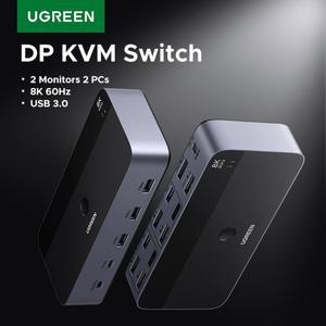 UGREEN 8K 60Hz DP KVM 스위치 2 모니터 PC USB 3.0 공유 키보드 마우스 HDR 3D 데스크탑 프린터용