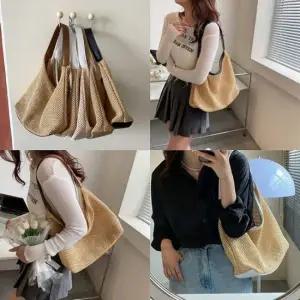 (앙상블) 가죽 손잡이 밀짚 숄더백 가방 여성 여름