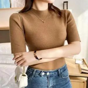 [JED] 니트 반목티 여름티 슬림핏 5부 5컬러 반팔 골지