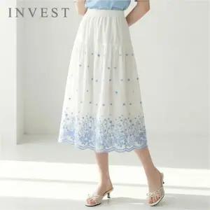 [인베스트]플라워 자수 밴딩 스커트_INI6M1SK8401