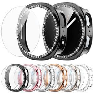 삼성 갤럭시 워치 8 40mm 화면 보호기용 XINGHAO 6+6 팩 블링 케이스, 반짝이는 라인스톤 하드 PC 케이스 + HD 김서림 방지 강화 유리 필름, 갤럭시 워치 8 40mm용 방수 페이스 커버 세트