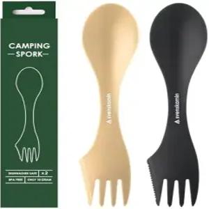재사용 가능한 캠핑 포크 세트 2팩 - 3-in-1 여행용 스포츠 테일게이트 야외 하이킹 피크닉 도시락용 경량