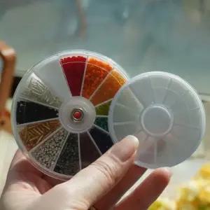 (사이즈 S)12칸 원형 비즈 네일 파츠 투명 케이스 통 2size 스톤 큐빅 보관함 보관 정리