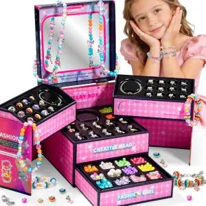 WOANZZ 참 팔찌 만들기 키트 8-12세 소녀를 위한 DIY 주얼리 구슬 목걸이 공예품 상자 생일 선물 6 7 8 10