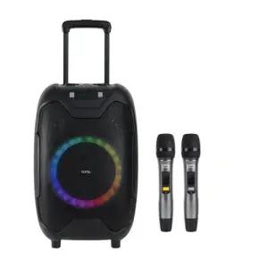 이동식 블루투스 LED 앰프 스피커 무선 마이크 지원 슬롯 거치대 2대 연결 최대 50W 노래방 홈파티 분위기