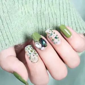 브라이트 네일파츠 세트 그린골드 네일큐빅