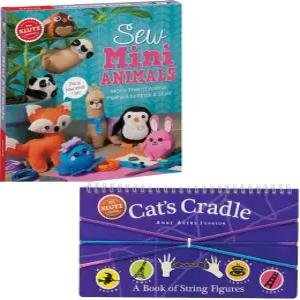 츠 DIY 미니 애니멀 플러시 재봉 키트와 고양이 요람 끈 피규어 책 세트 2in 공예 활동 번들