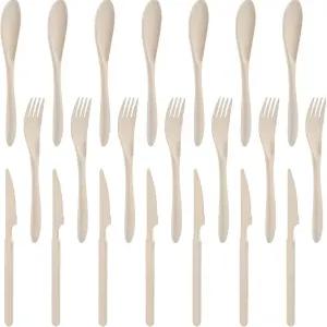 포크 스푼 나이프 세트 21피스 밀짚 식기 7인용 재사용 가능한 파티 여행 직장 점심 피크닉 캠핑 또는