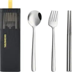 데비코 여행 도구 케이스 포함 도시락용 18/8 스테인리스 재사용 가능한 은식기 세트 휴대용 캠핑 점심