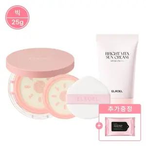 [LIVE3][빅] 엘로엘 핑크 톤업 빅 선쿠션 25g 본품1개+리필1개+브라이트 비타 선크림50ml+클렌징 티슈 10매