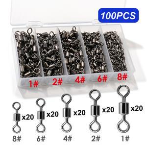 100개 스테인리스 스틸 베어링 회전 커넥터 낚시용 세트 박스 태클 바닷물 민물 스위블