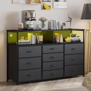 2개의 개방형 수납 선반이 있는 유니언 55W 10 서랍장 전원 콘센트와 LED 조명이 55 65인치 TV 을 위한