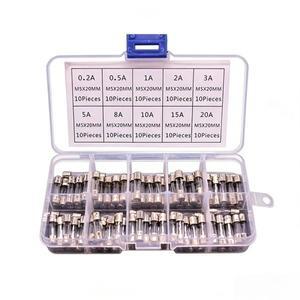 다양한 사양의 일회용 유리 퓨즈 100개 세트 0.2A~20A 튜브 5 x 20mm