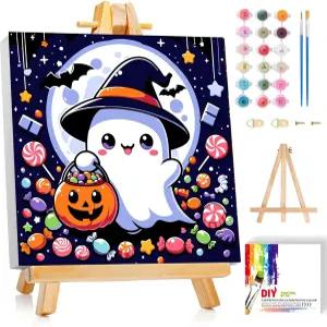 프레임이 있는 를 위한 숫자 키트의 할로윈 페인트 유령 58세 페인팅 홈 월 장식 8X8인치 나무 이젤