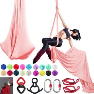 프리오먼 에어리얼 실크 세트 프리미엄 9야드8.2m 미디엄 스트레치 패브릭 반중력 해먹 요가 트레이닝 및