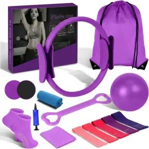 가정용 테드캣 15PCS 필라테스 키트 링 운동 볼 저항 밴드 코어 슬라이더 및 가이드가 포함된 완벽한 세트