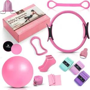 여성 및 남성용 홈 필라테스 키트 14인치 링 볼 세트 저항 밴드 코어 슬라이더 가방 전신 운동 포함 Better
