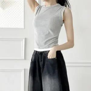 여성 여름 레이어드 배색 나시 이너 민소매 티셔츠