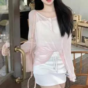 ( )데이트 여름 긴팔 티셔츠 레이어드 시스루 여리핏 여자 냉감 상의