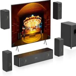 하이윌-오디오 우드 5.1.2 사운드 바 4개의 서라운드 스피커 유선 가상 시스템 스마트 TV 서브우퍼 홈