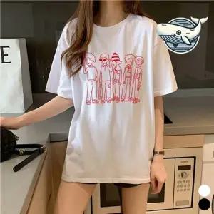 캐주얼 친구 프린팅 티셔츠 여름 오버핏 반팔 롱티 프린팅 레터링 티셔츠 오버핏 반팔티 여름